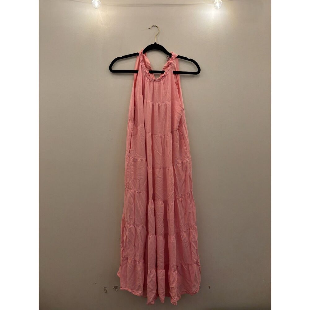 Long Pink Ruffle Halter Dress Size Medium
